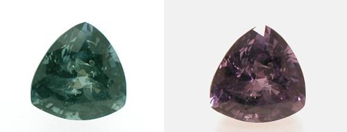 Chrysoberyl Alexandrite demonstrating colour change. Image from Gem-A archive.