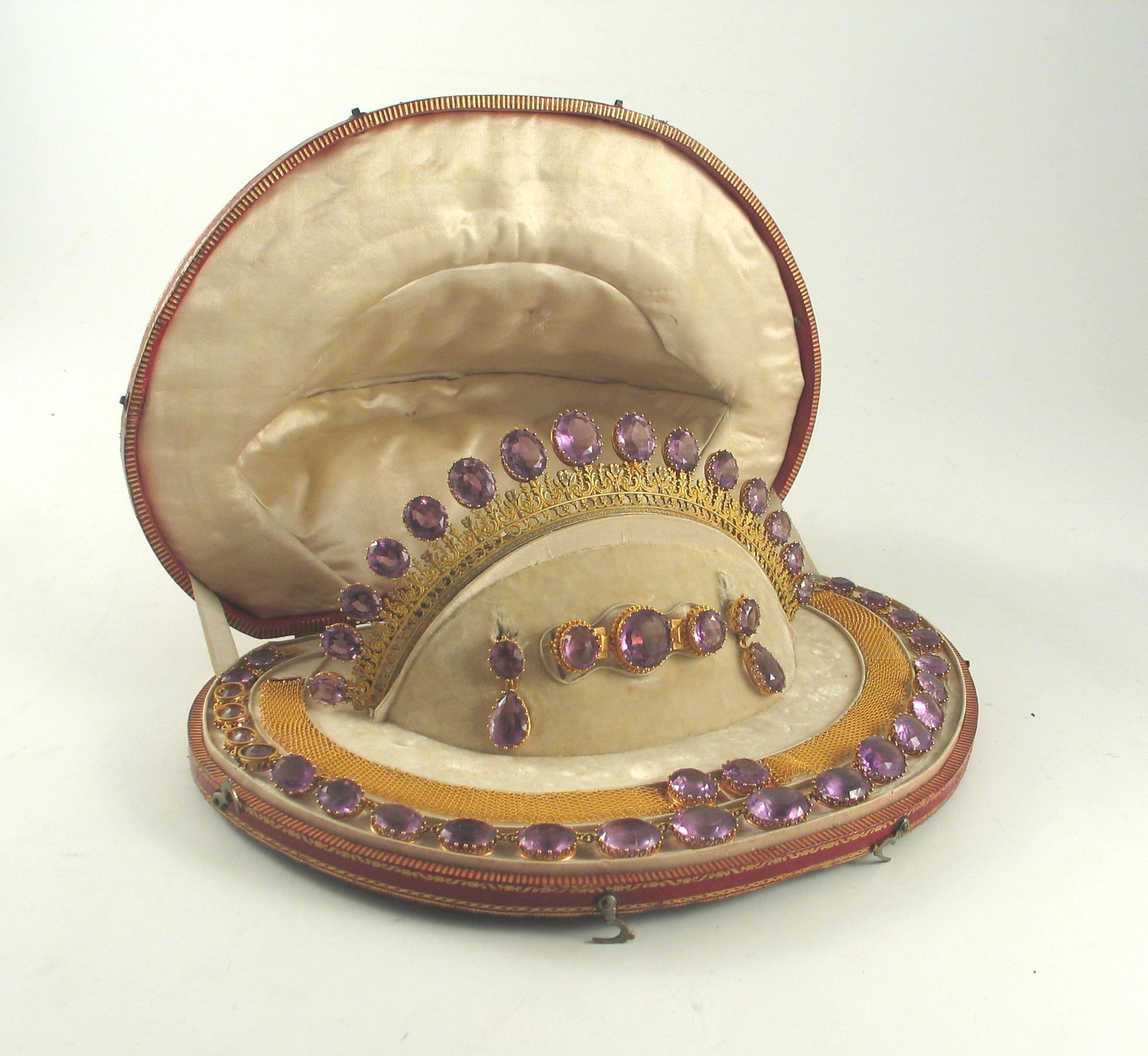 An Exploration of Amethyst in Antique Jewellery - - French amethyst gold parure credit WoolleyWallis