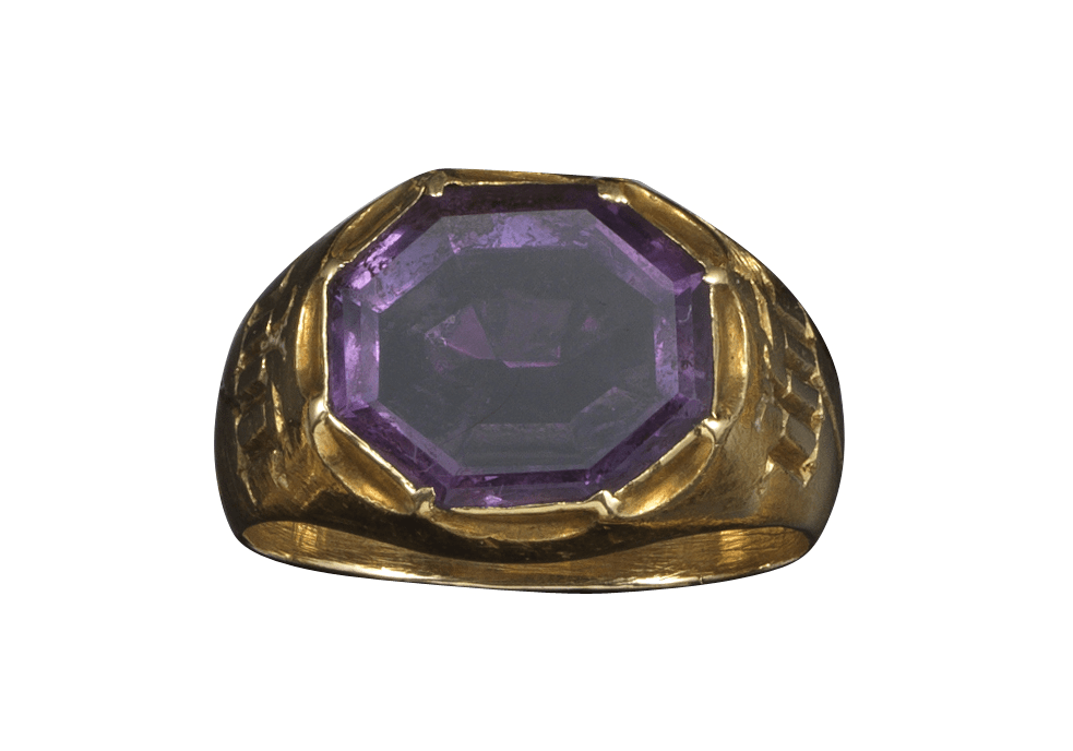 An Exploration of Amethyst in Antique Jewellery - - Gem A Blog Amethyst mounted gold Bishops Ring credit WoolleyWallis