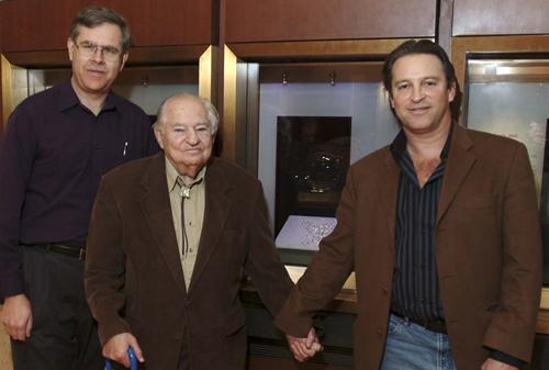 L-R Dr Jeffrey Post, Harry Rodman and Alan Bronstein in front of the Aurora Butterfly of Peace collection at the Smithsonian. Photo courtesy of Alan Bronstein.