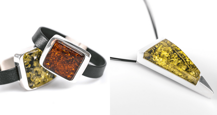 Green and Cognac Amber Designs by Henryka