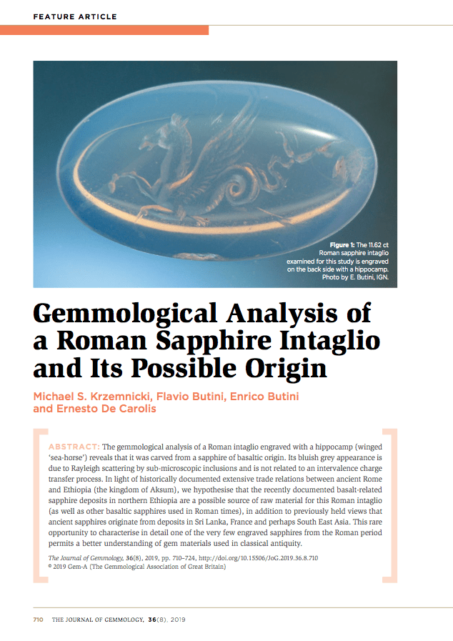 Gemmological Analysis of a Roman Sapphire Intaglio and Its Possible Origin