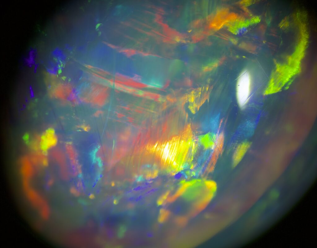 Play of colour in opal.